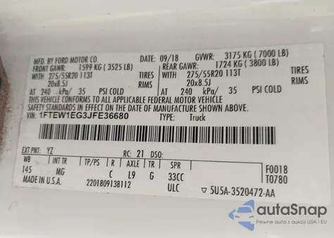 2018 Ford F-150 Xlt из США, поврежденный, VIN 1FTEW1EG3JFE36680